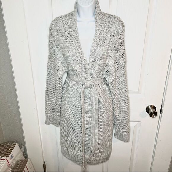 Miracle Relax More Grey Midi Cardigan Tie Chunky Knit M/L - Picture 6 of 13